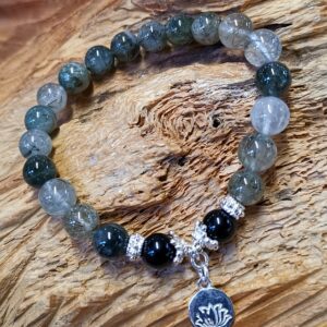 Bracelet '' Fleur de Lotus''en Actinote et Argent 925