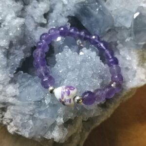 Bracelet " Cœur" Améthyste, Argent 925 et Céramique