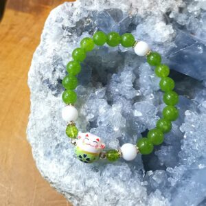Bracelet '' MANEKI NEKO Jade, Argent 925 et Céramique.