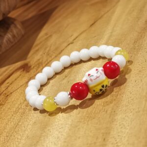 Bracelet '' MANEKI NEKO '' Agate Blanche,Argent 925