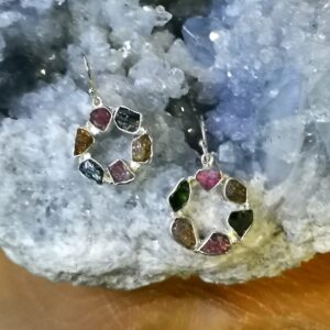Boucles d'oreilles en Tourmaline Melon d'eau et Argent