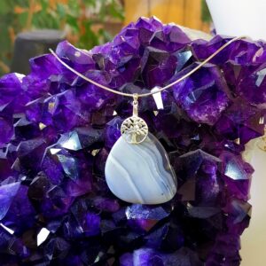 Collier '' Arbre de Vie '' en Agate et Argent