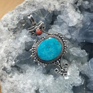 Pendentif Turquoise, Corail et Argent