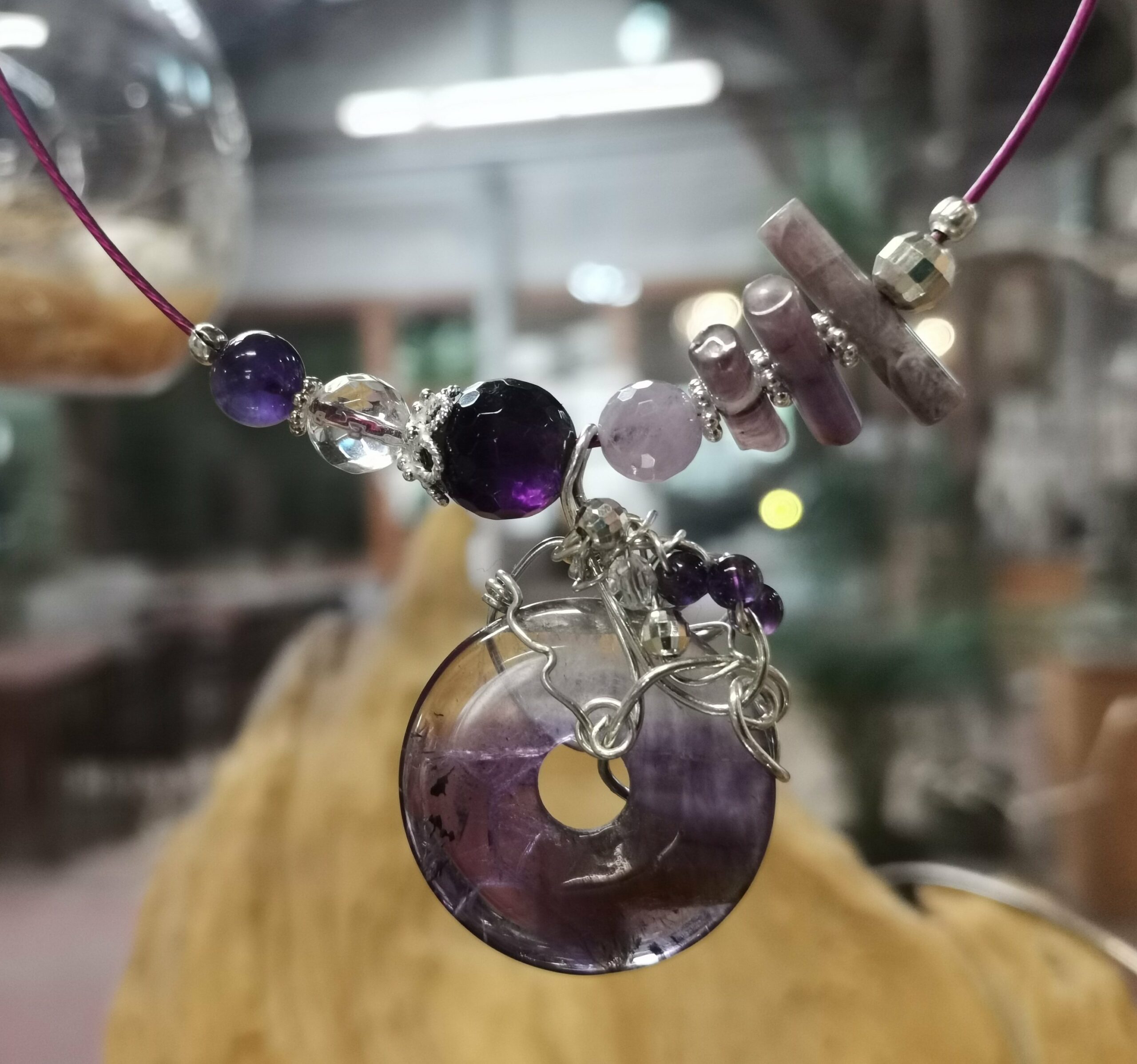 Collier Amethyste Argent sur câble en acier gainé – Image 2