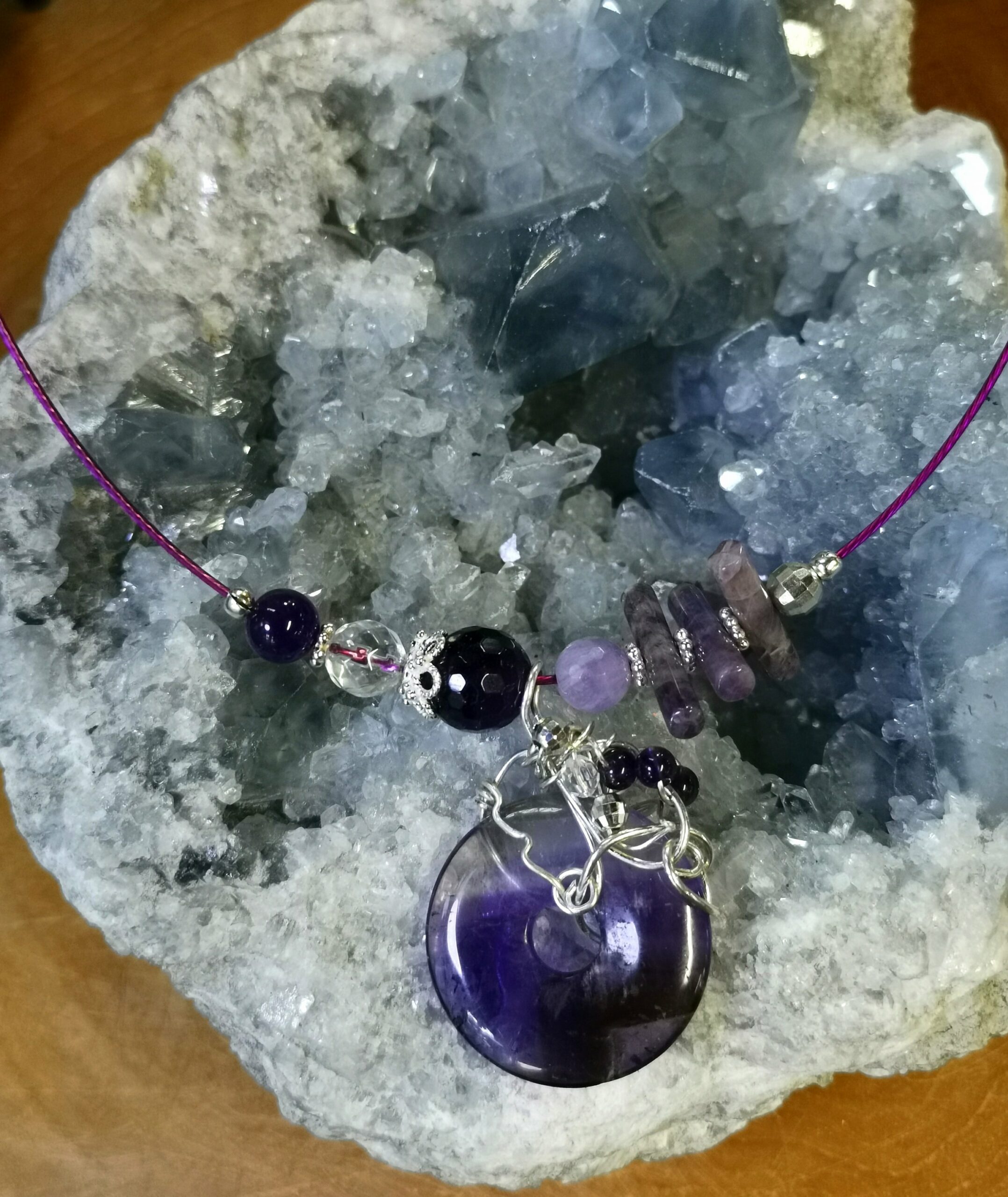 Collier Amethyste Argent sur câble en acier gainé – Image 4