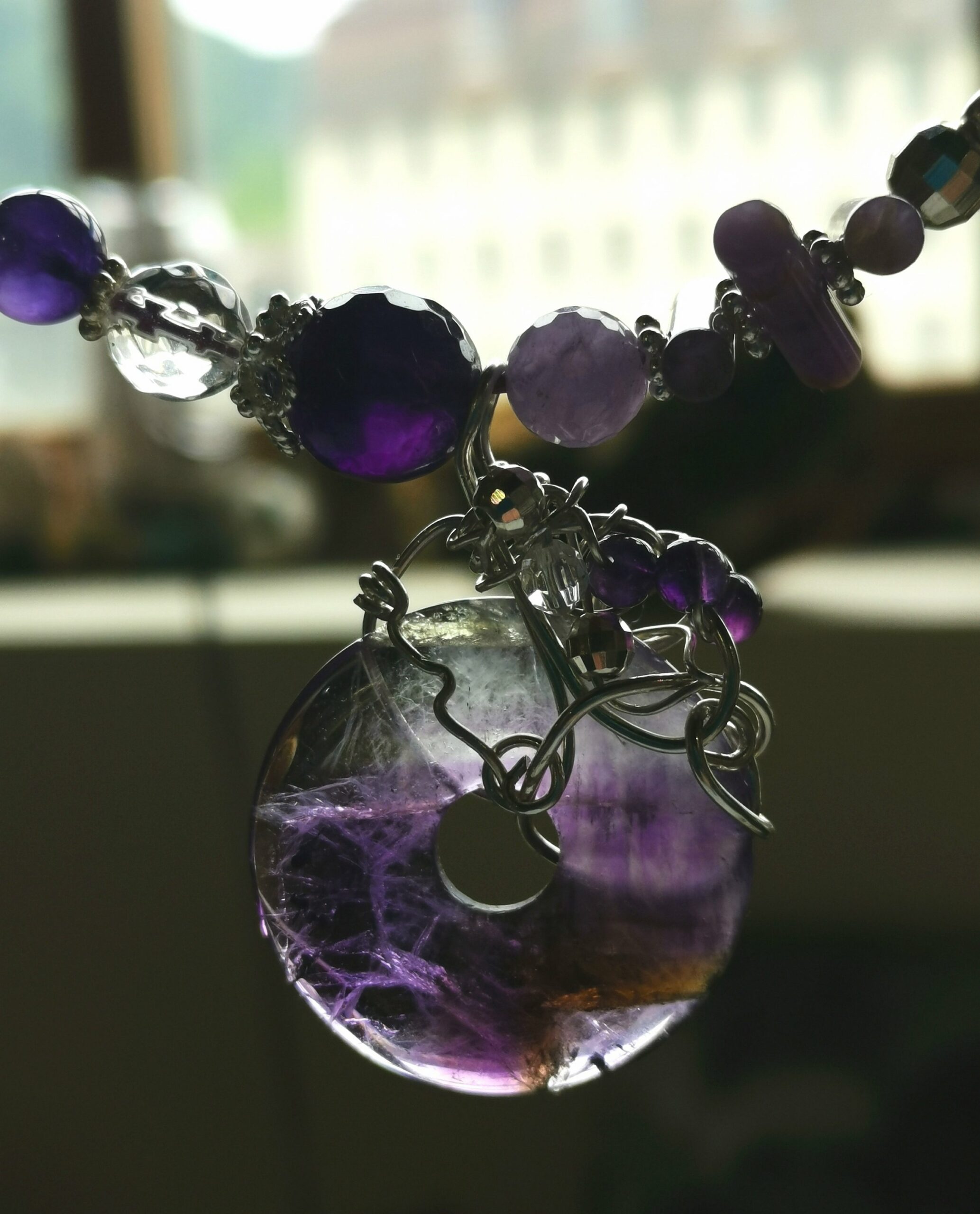 Collier Amethyste Argent sur câble en acier gainé – Image 3