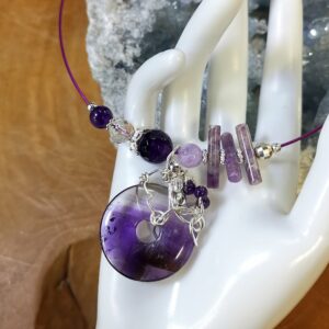 Collier Amethyste Argent sur câble en acier gainé