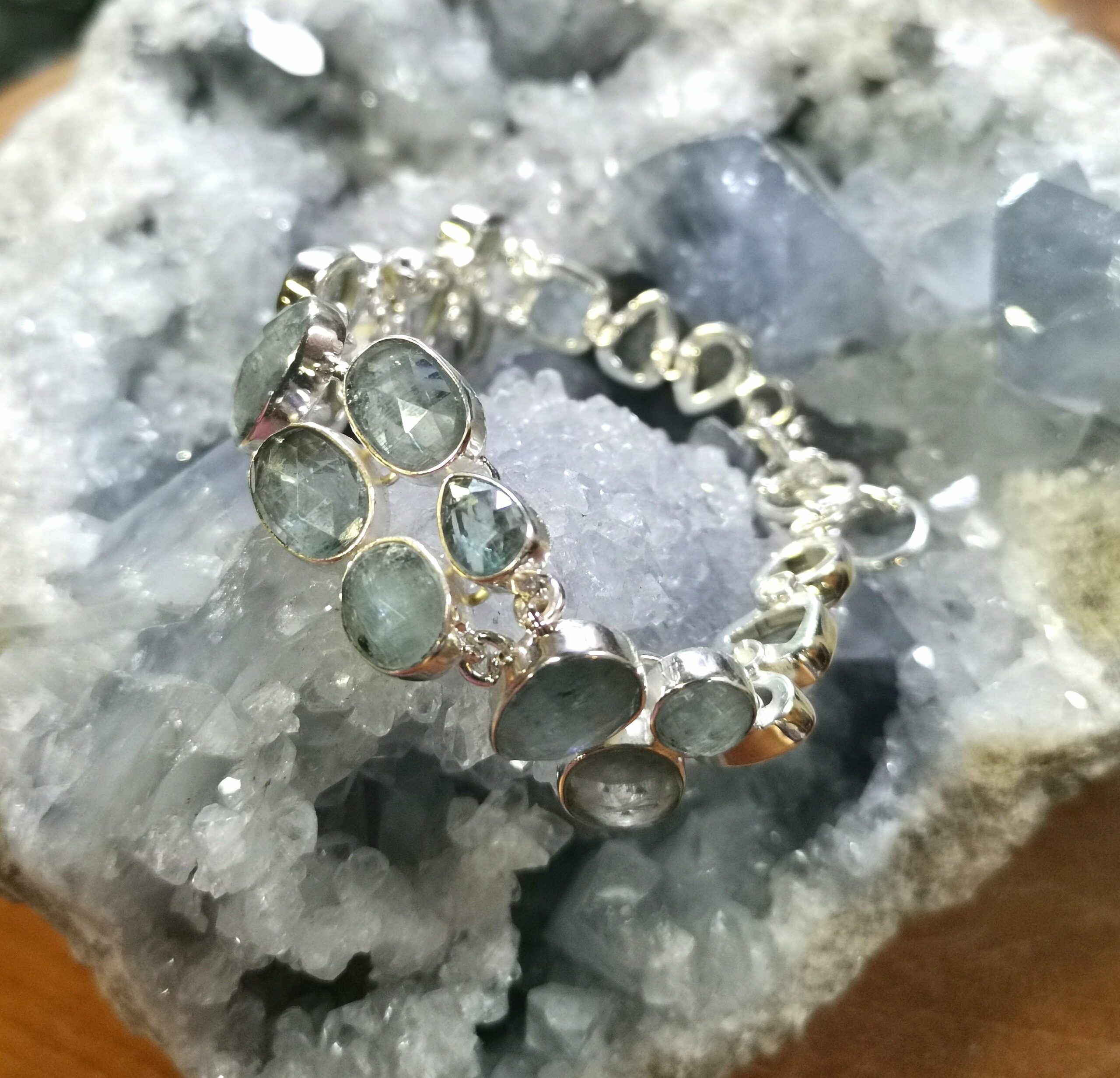 Bracelet '' Manchette "en Aigue Marine et Argent 925 – Image 2
