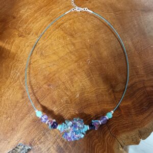Collier en Amethyste, Amazonite, Argent 925 et perles de Verre.