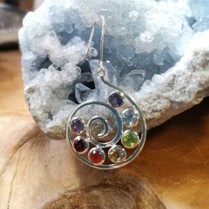 Boucles d'oreilles '' Spirales '' en argent 925, et Pierres des 7 Chakras.