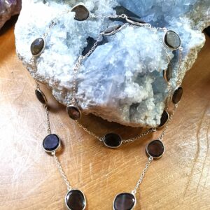 Collier Sautoir en Quartz Fumé et Argent 925