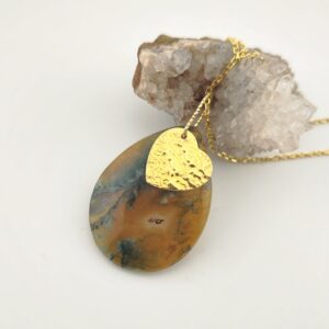 collier en Agate Mousse et Argent 925 plaqué Or