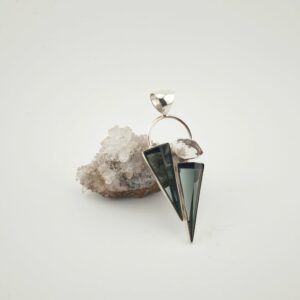 Pendentif Pierre Volcanique, Diamant de Herkimer, Argent 935