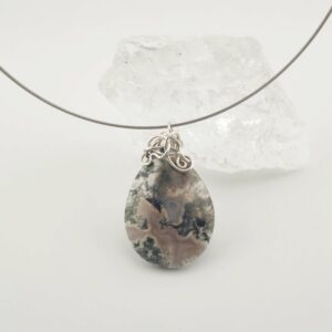 Collier en Agate Mousse et Argent 925.