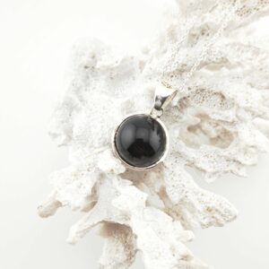 Collier ''Fleur de Vie ", Obsidienne Noire et Argent 925.